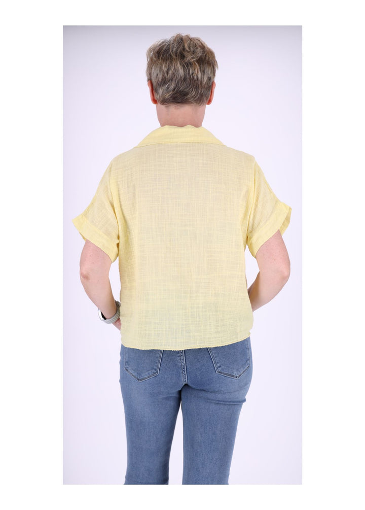 Bluse Damen Kurzarm zum binden Leinenoptik