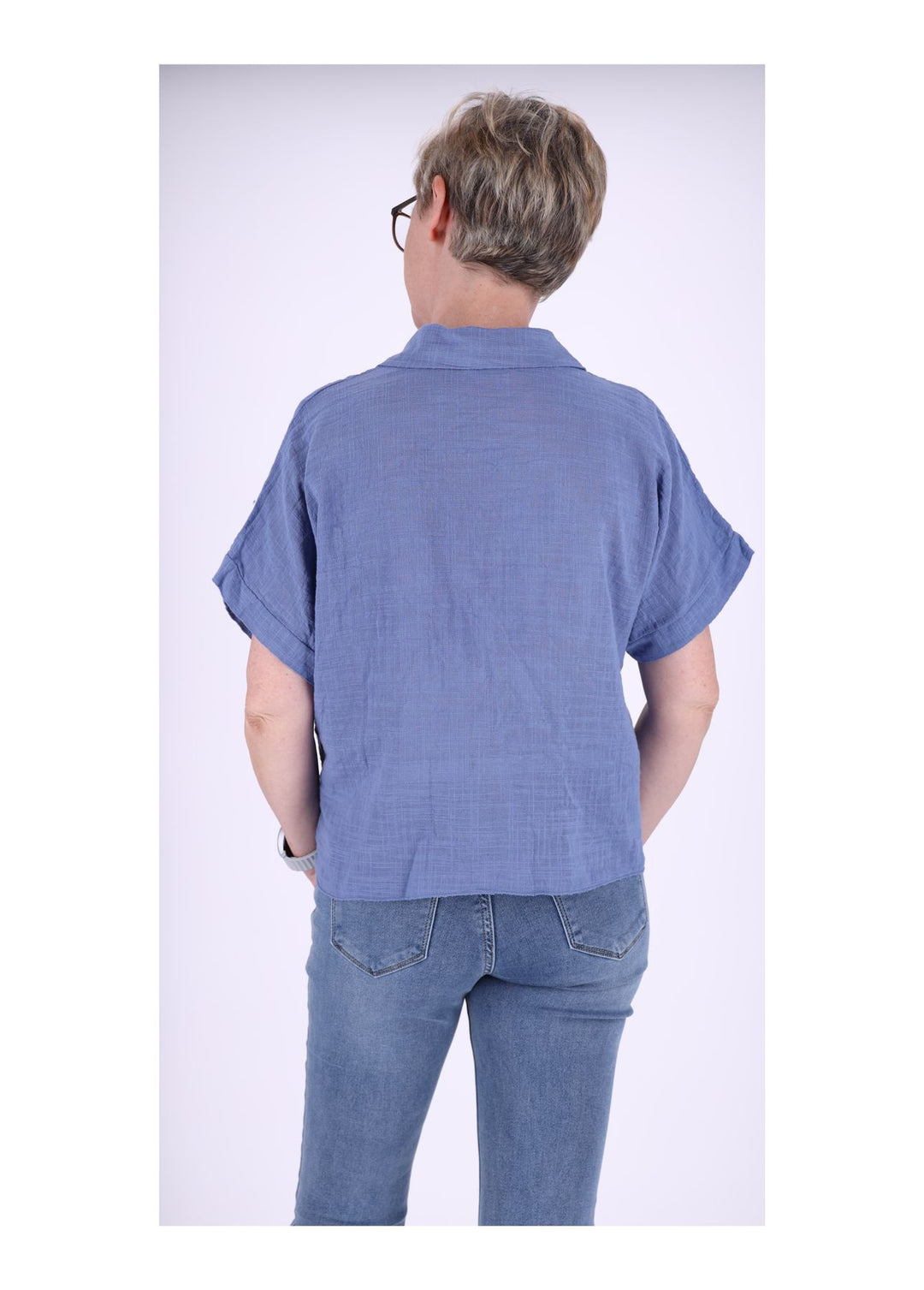 Bluse Damen Kurzarm zum binden Leinenoptik