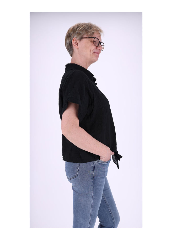 Bluse Damen Kurzarm zum binden Leinenoptik