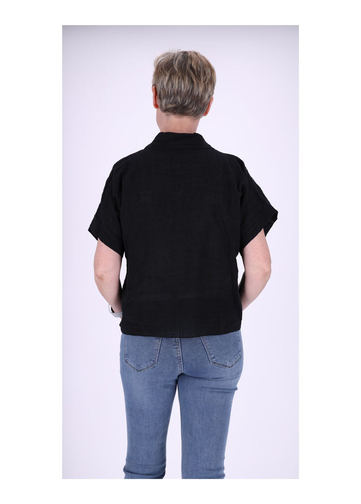 Bluse Damen Kurzarm zum binden Leinenoptik