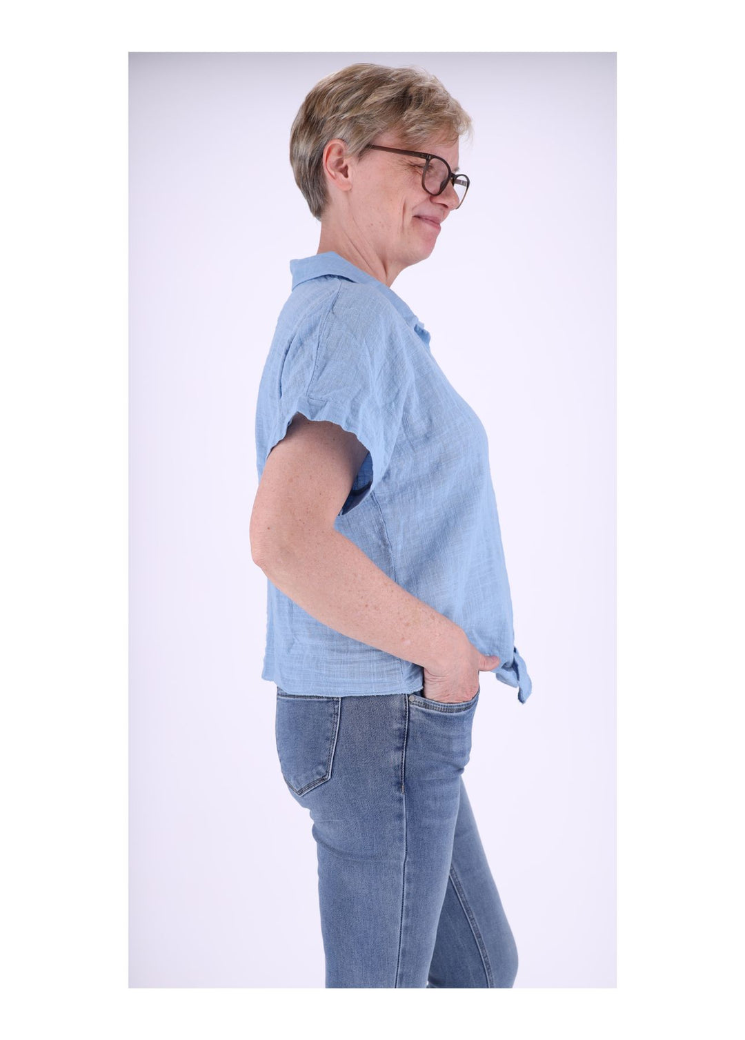 Bluse Damen Kurzarm zum binden Leinenoptik