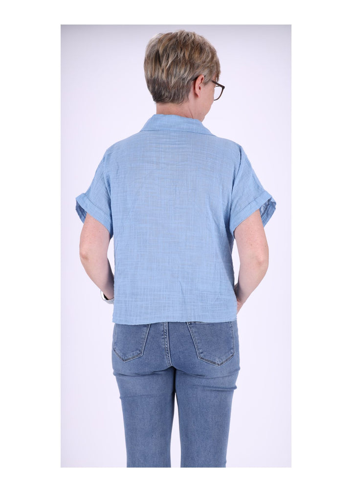 Bluse Damen Kurzarm zum binden Leinenoptik