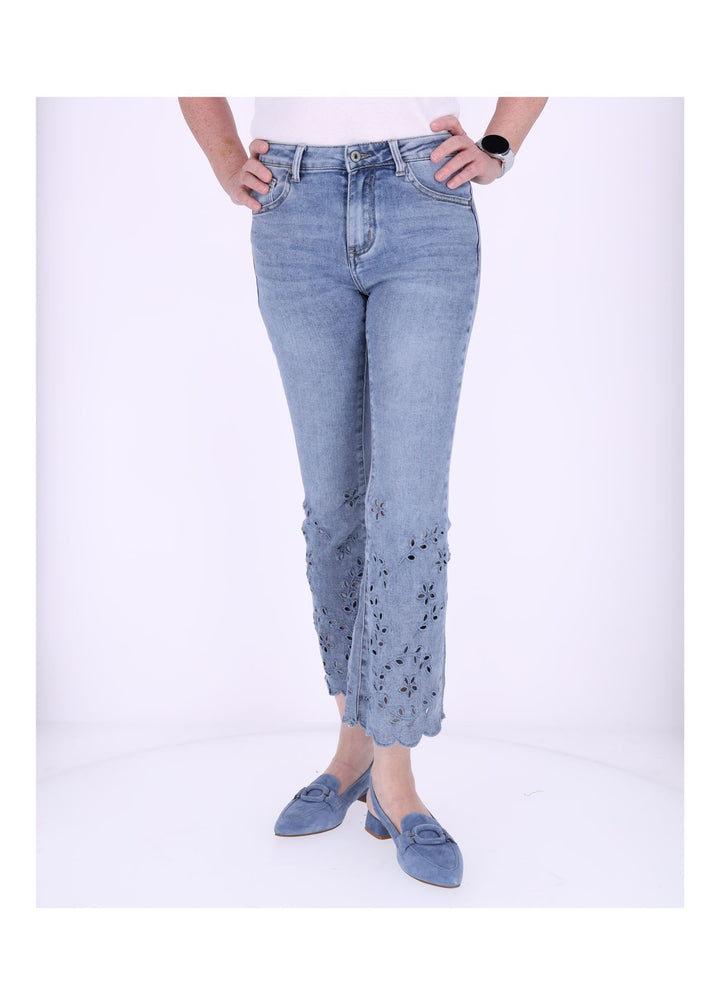 Jeans Damen 3/4 Lang Lochmuster