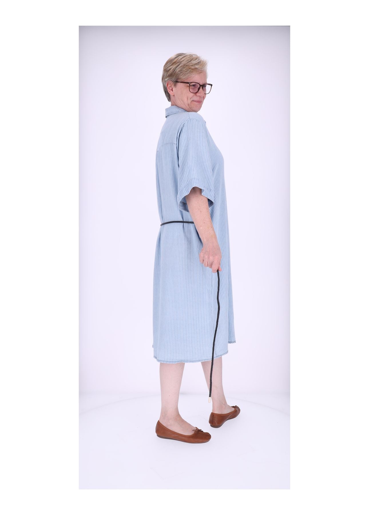 Damen Blusenkleid Jeansoptik Streifen