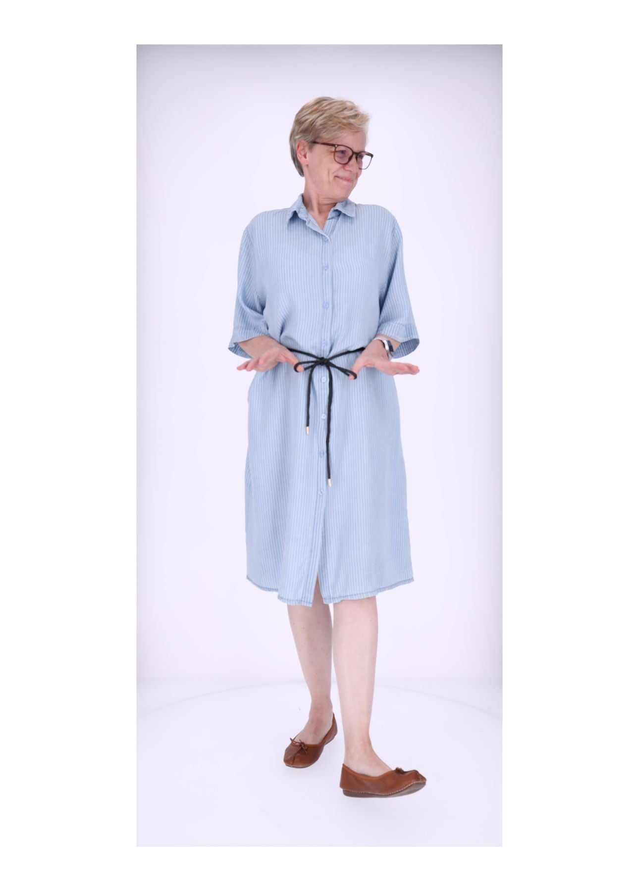 Damen Blusenkleid Jeansoptik Streifen
