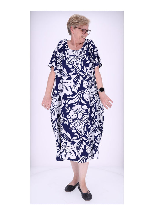 Damen Kleid Rundhals seitliche Einschubtaschen