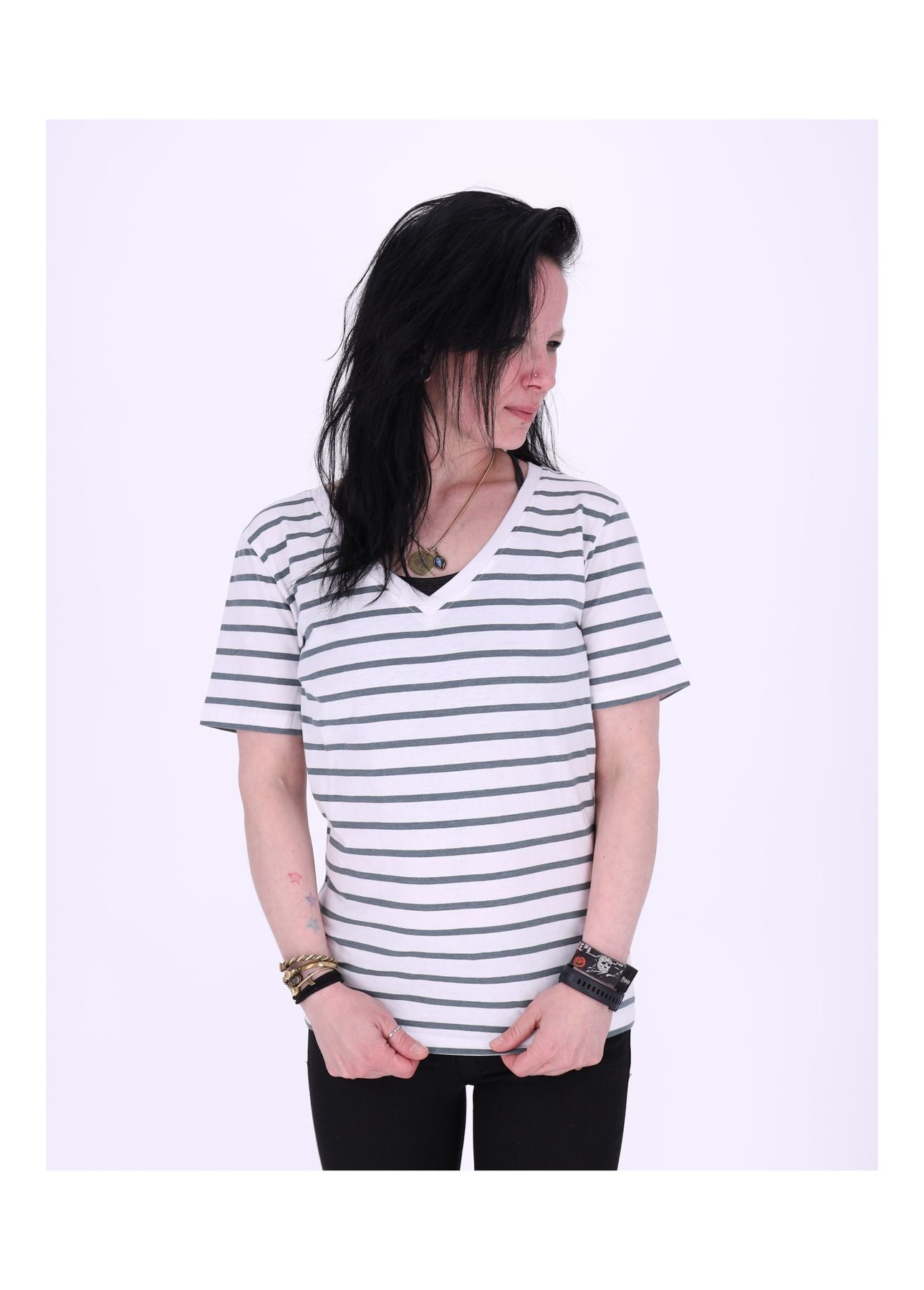 Damen 19624-TURIN-V-NECK-STREIFEN