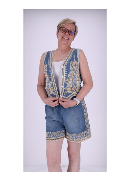 Weste Damen Stickerei zweifarbig