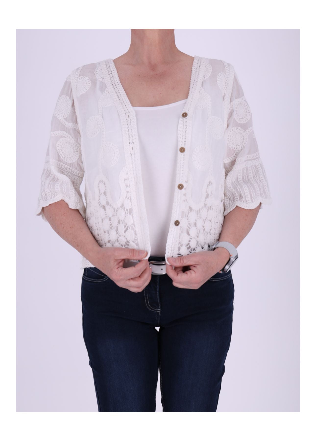 Damen Strickjacke Häkeloptik