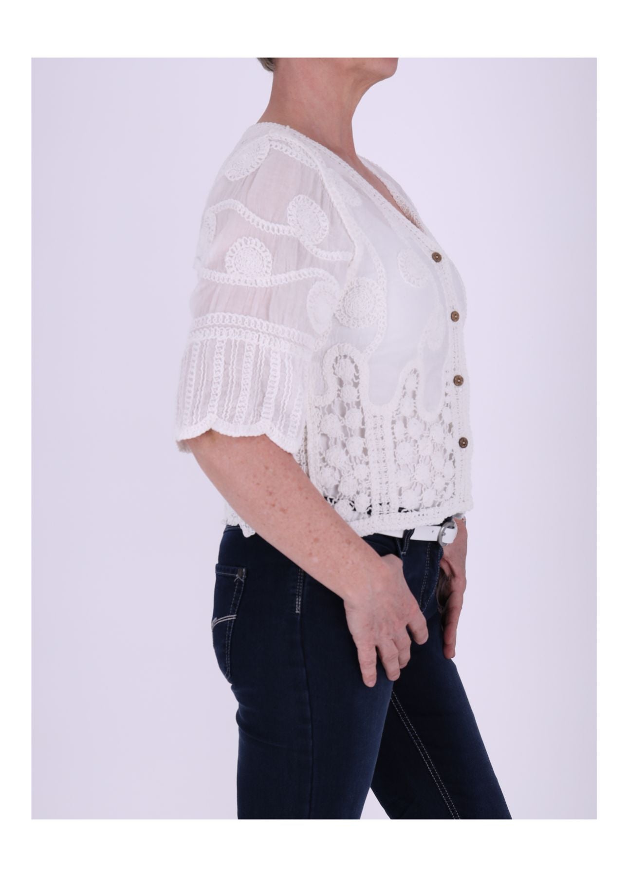 Damen Strickjacke Häkeloptik