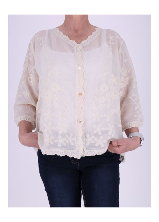 Damen Bluse 3/4 Arm bestickt