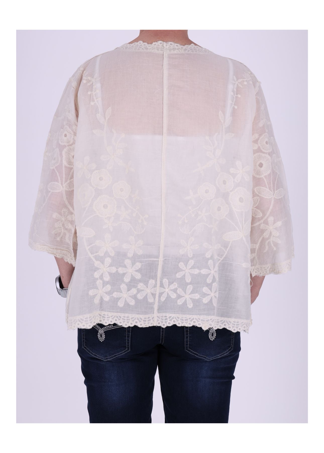 Damen Bluse 3/4 Arm bestickt