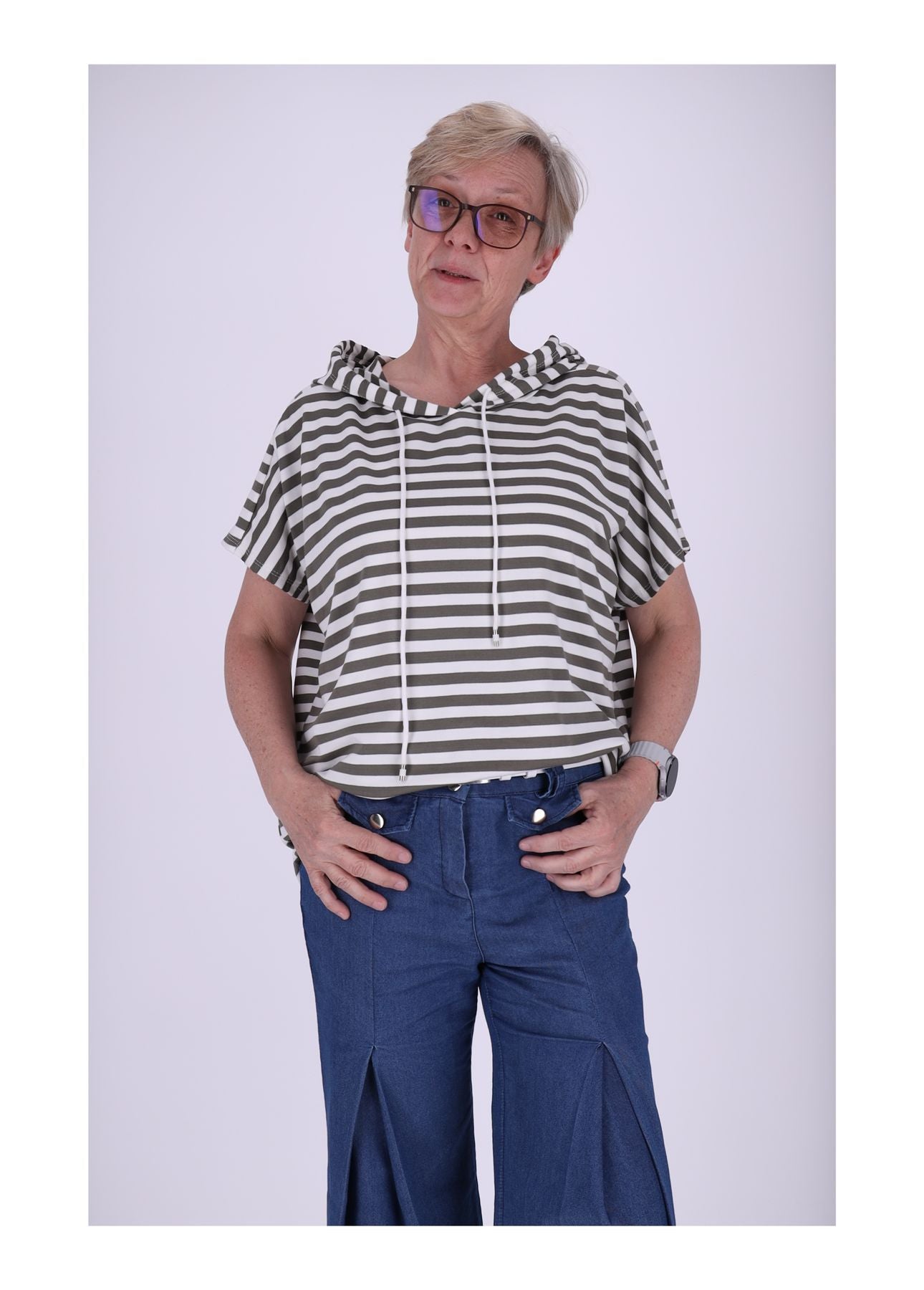 T-Shirt Damen Ringel Kapuze