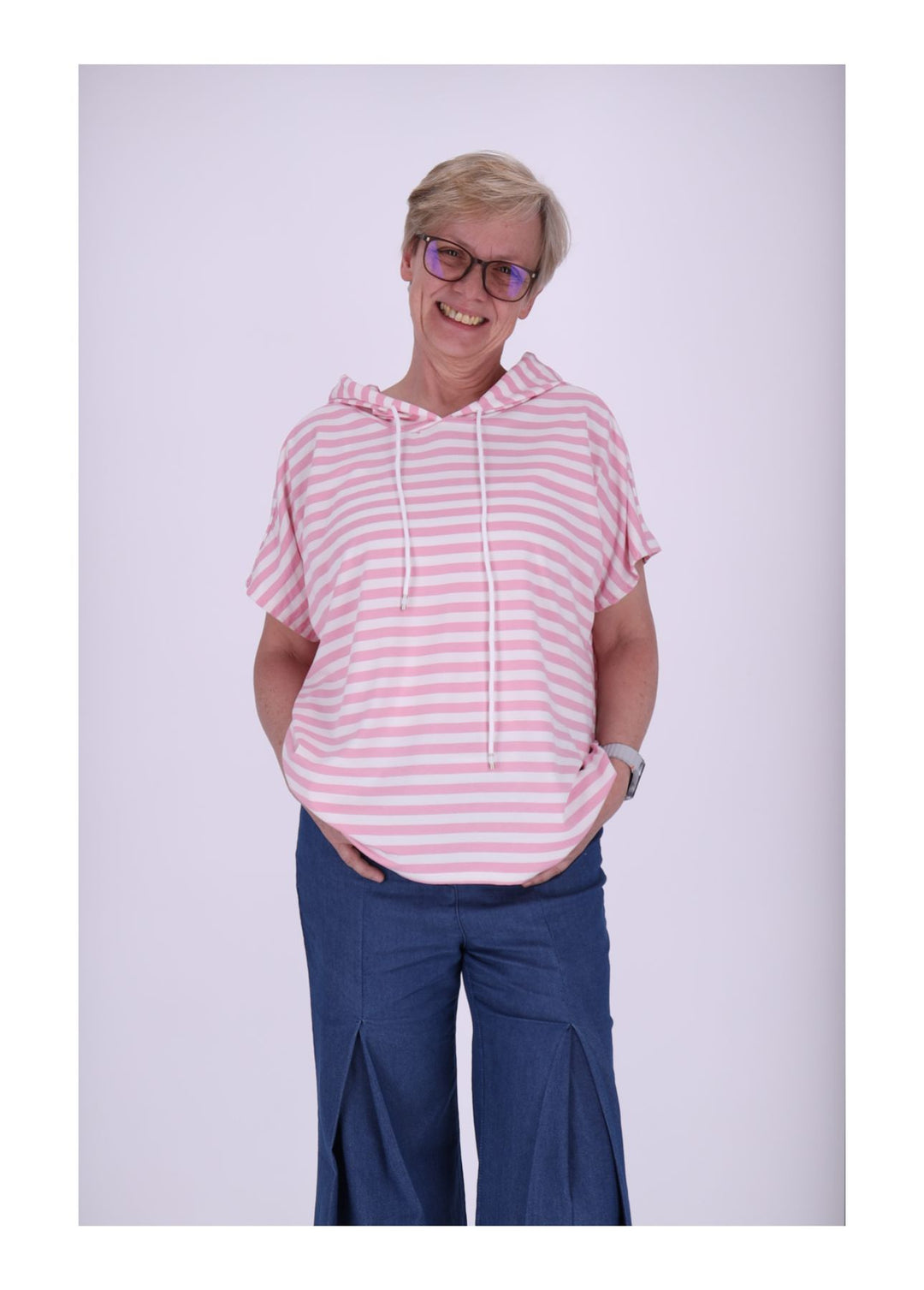 Splash of Color Damen T-Shirt Ringel Kapuze