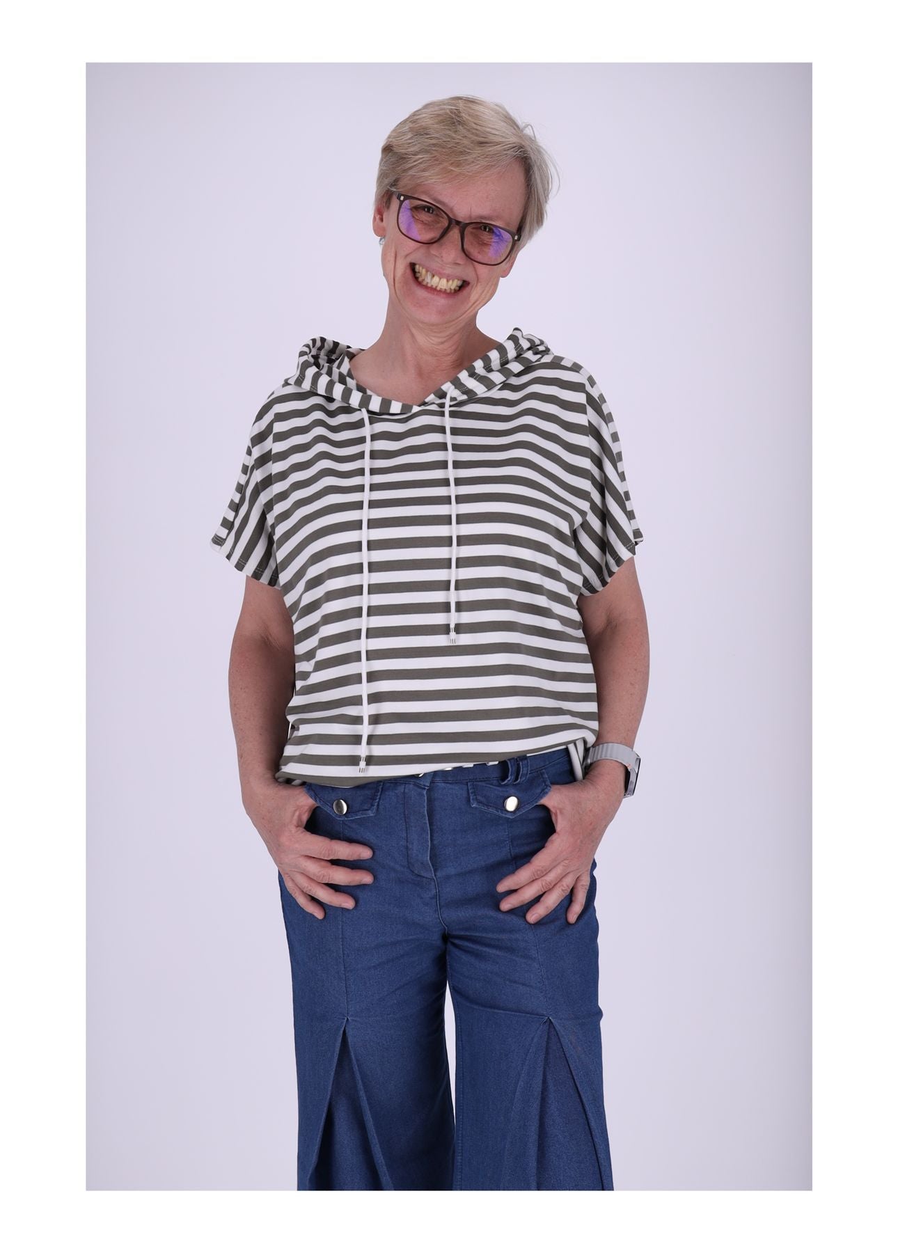 T-Shirt Damen Ringel Kapuze
