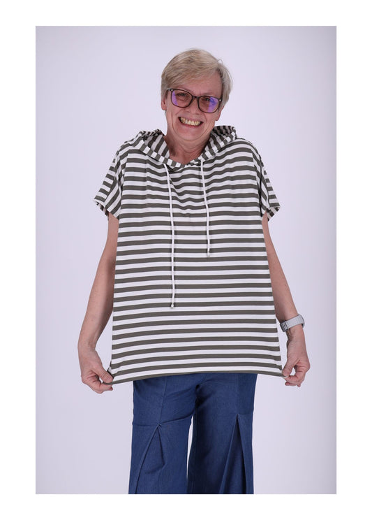 T-Shirt Damen Ringel Kapuze