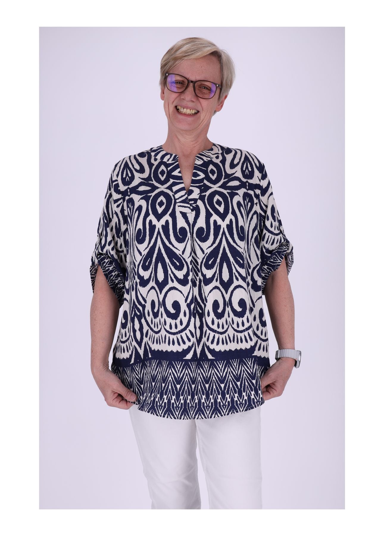 Blusenshirt Damen Krempelarm Print Grafisch