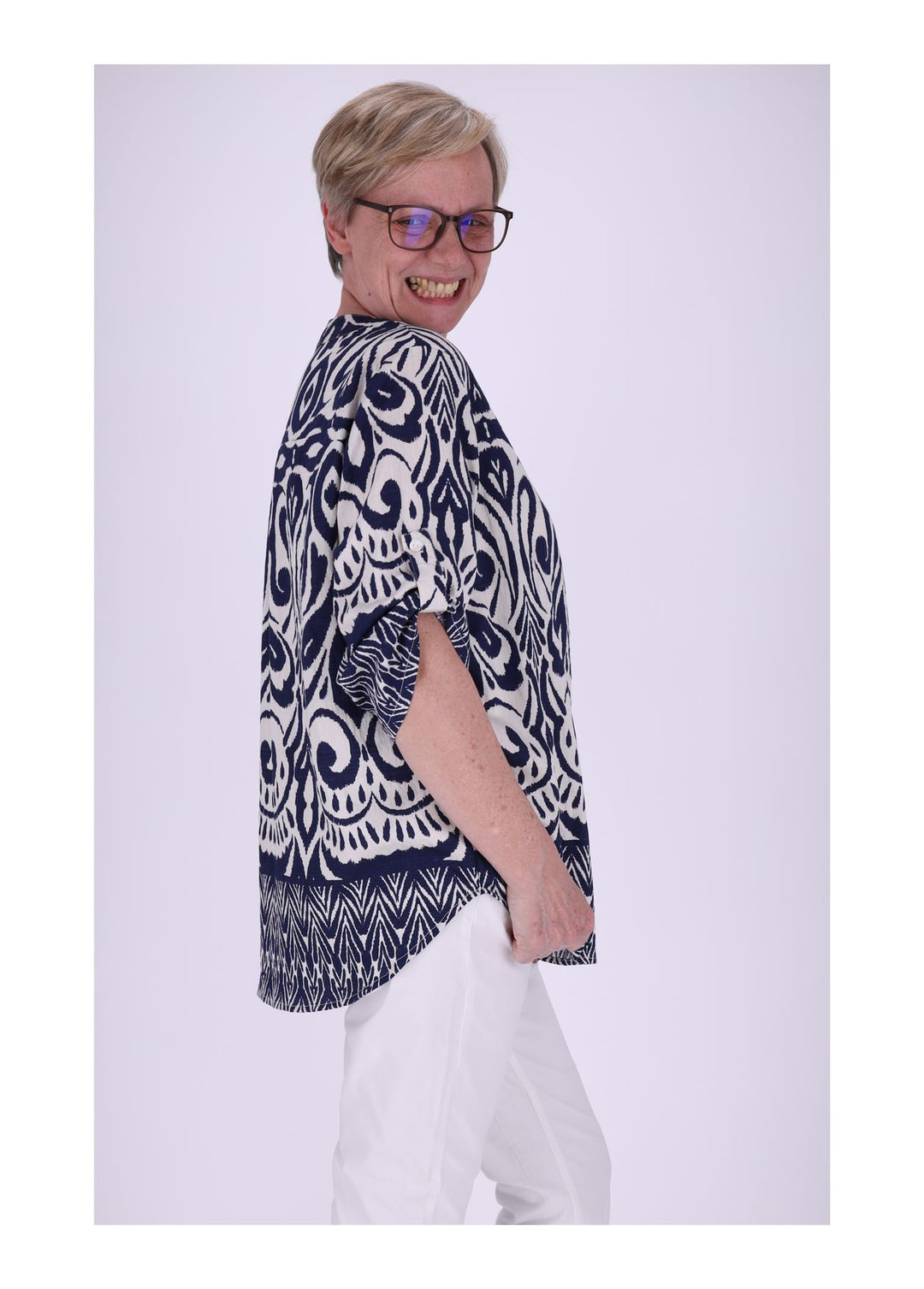 Blusenshirt Damen Krempelarm Print Grafisch