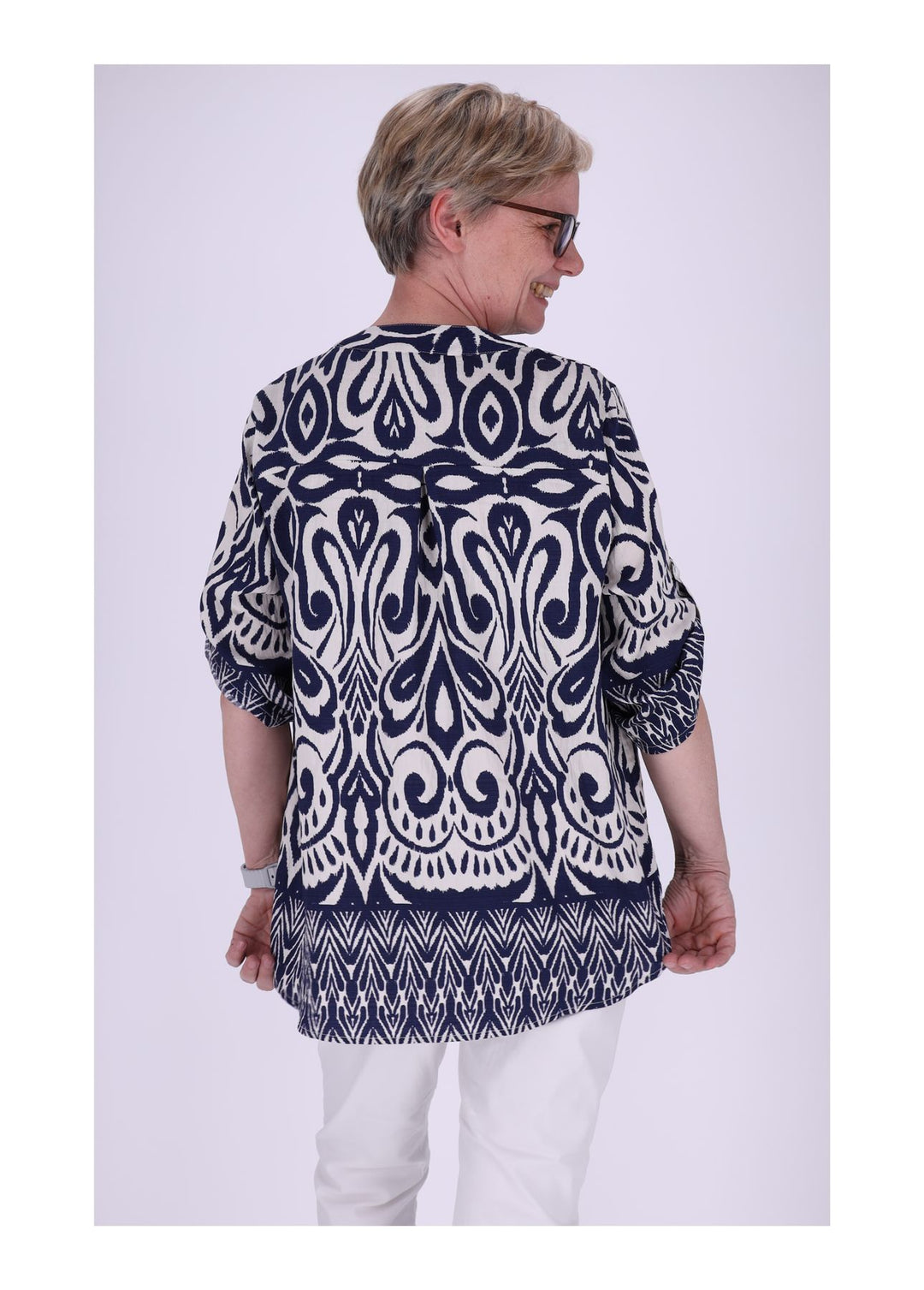 Blusenshirt Damen Krempelarm Print Grafisch