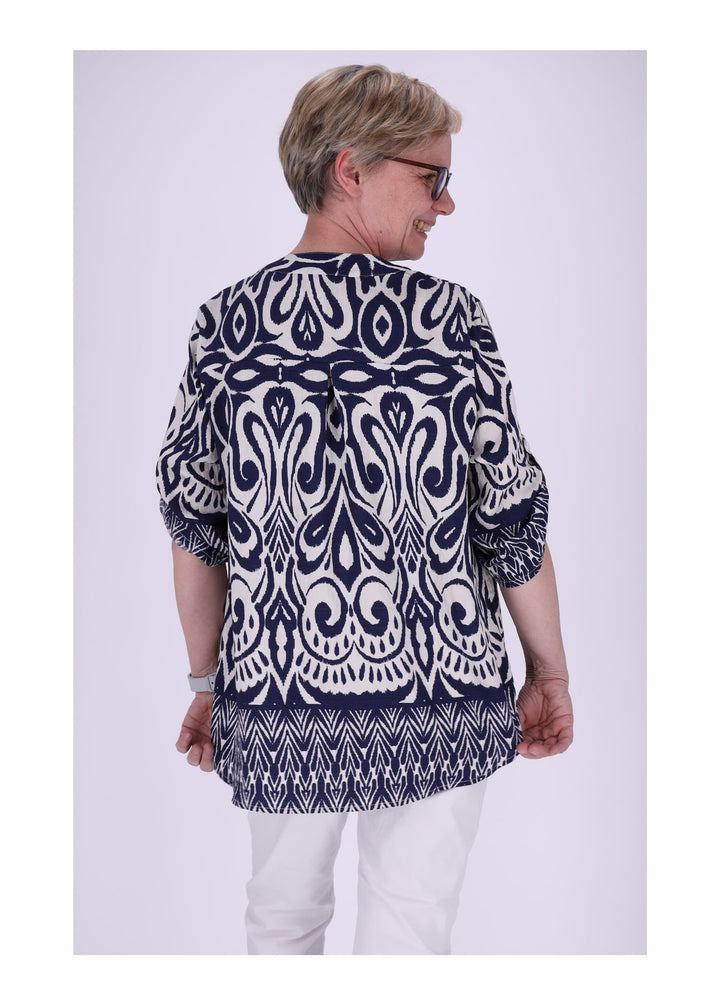 Blusenshirt Damen Krempelarm Print Grafisch