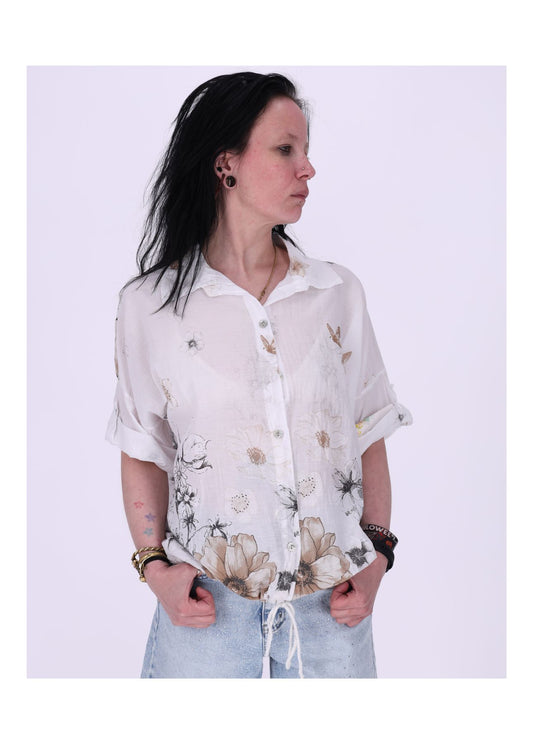 Bluse Halbarm mit Blumen Print