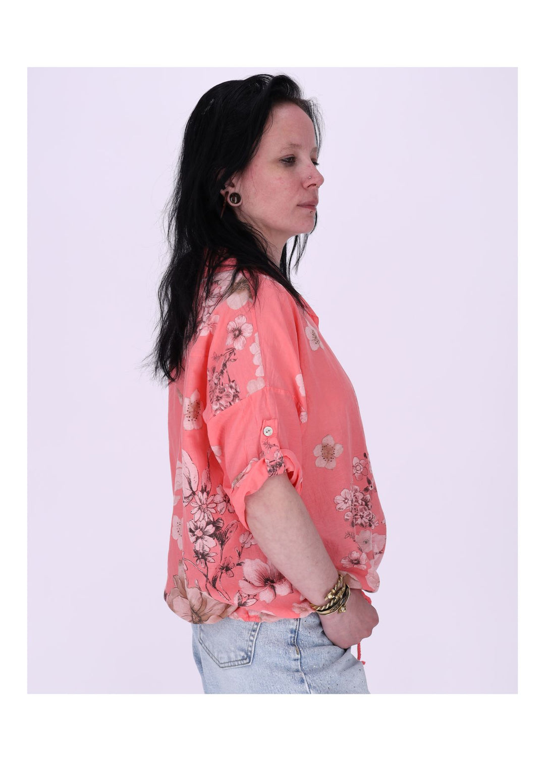 Bluse Halbarm mit Blumen Print