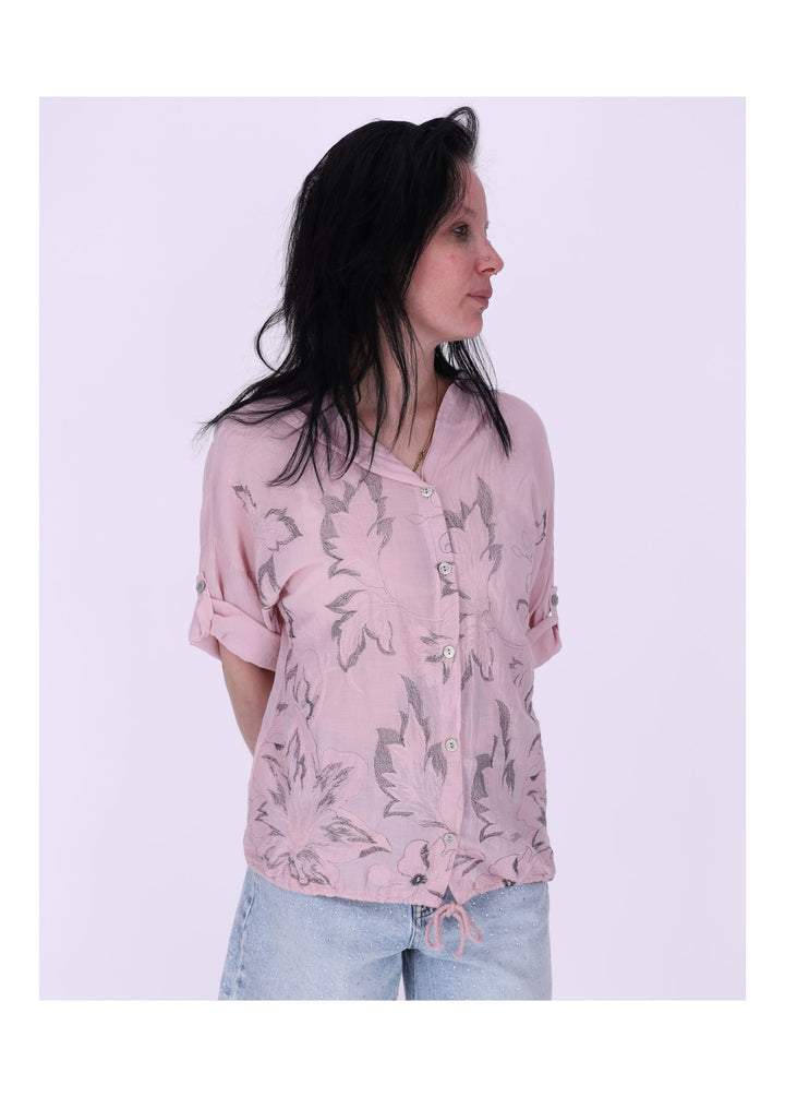 Bluse Kapuze Halbarm mit Stickerei