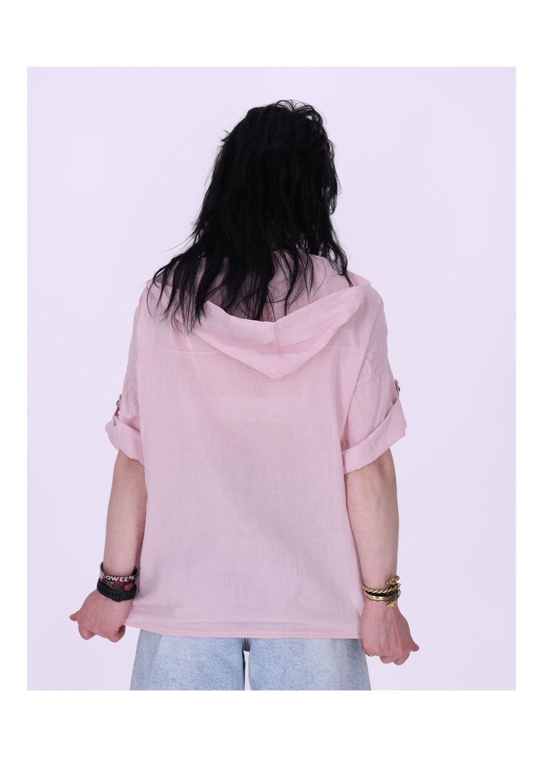 Bluse Kapuze Halbarm mit Stickerei