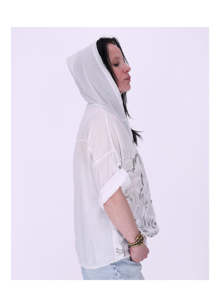 Bluse Kapuze Halbarm mit Stickerei