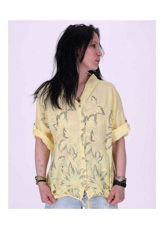 Bluse Kapuze Halbarm mit Stickerei
