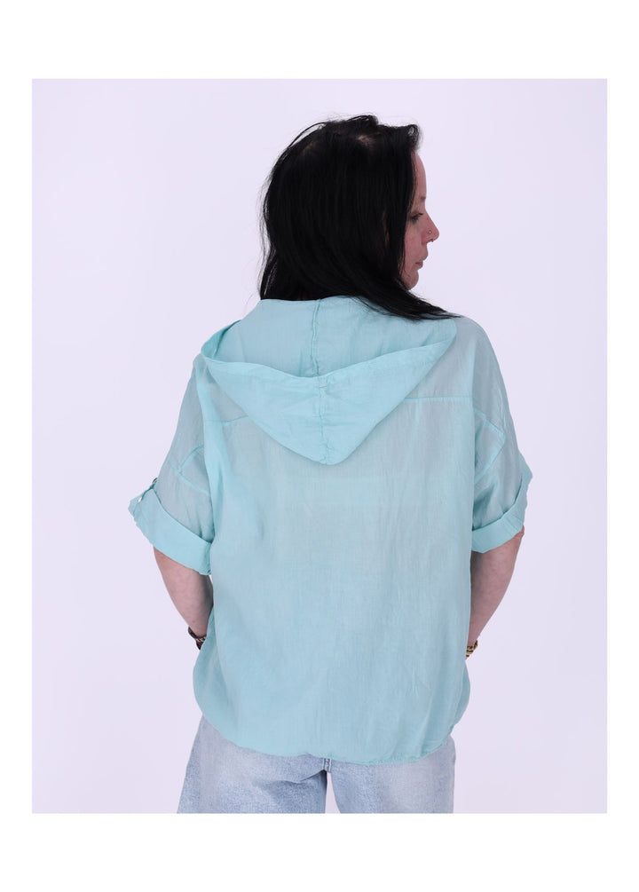 Bluse Kapuze Halbarm mit Stickerei