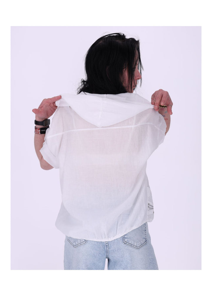 Bluse Kapuze Halbarm mit Stickerei