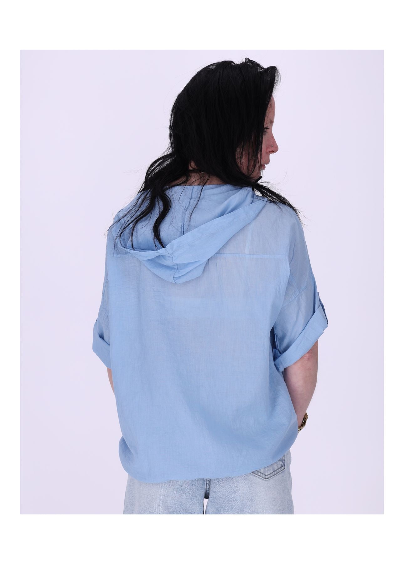 Bluse Kapuze Halbarm mit Stickerei