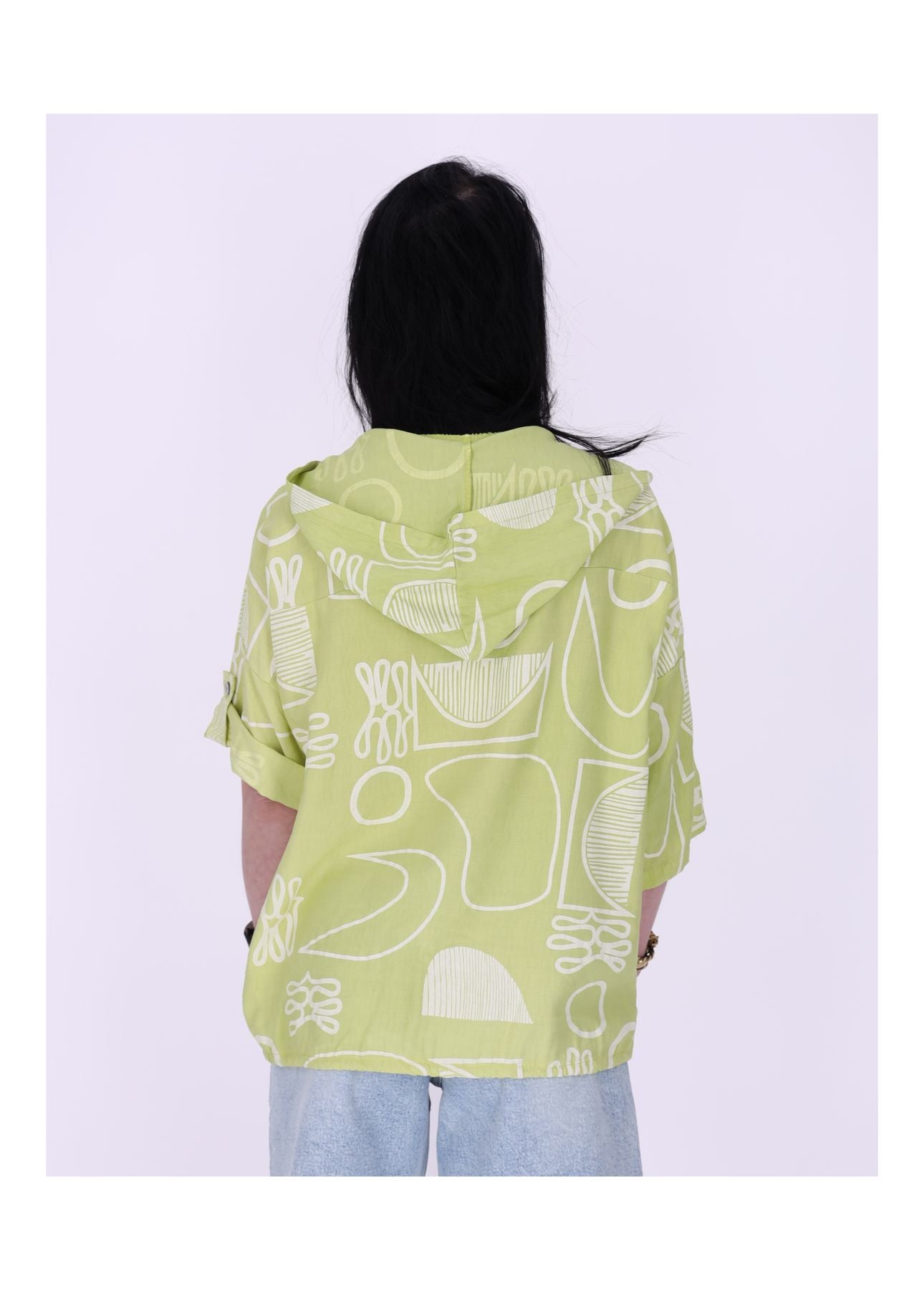 Bluse Kapuze Halbarm Grafisch