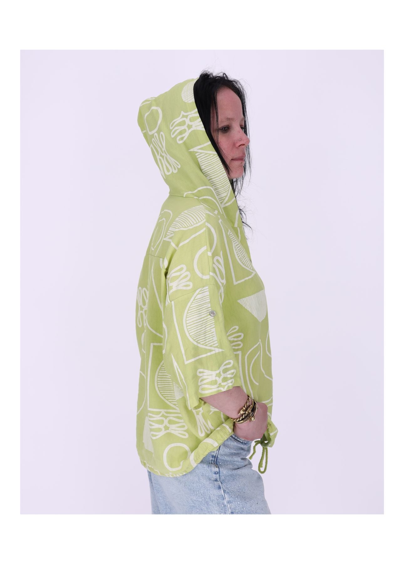 Bluse Kapuze Halbarm Grafisch