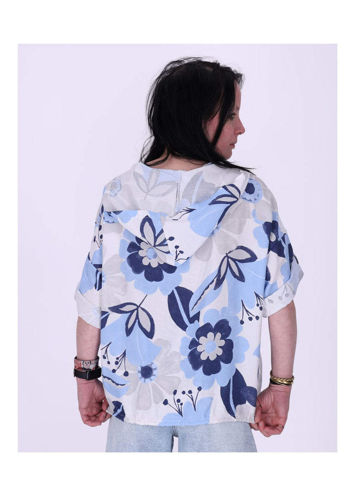Bluse Kapuze Halbarm Blüte