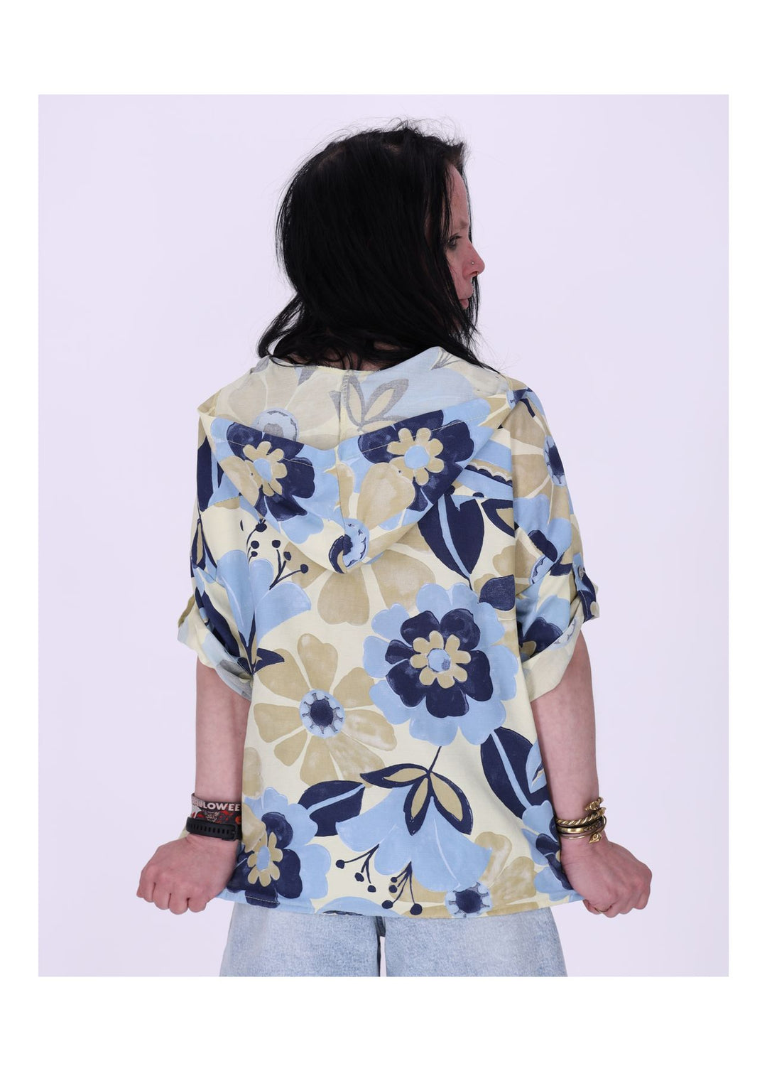 Bluse Kapuze Halbarm Blüte