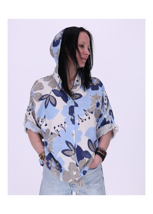Bluse Kapuze Halbarm Blüte