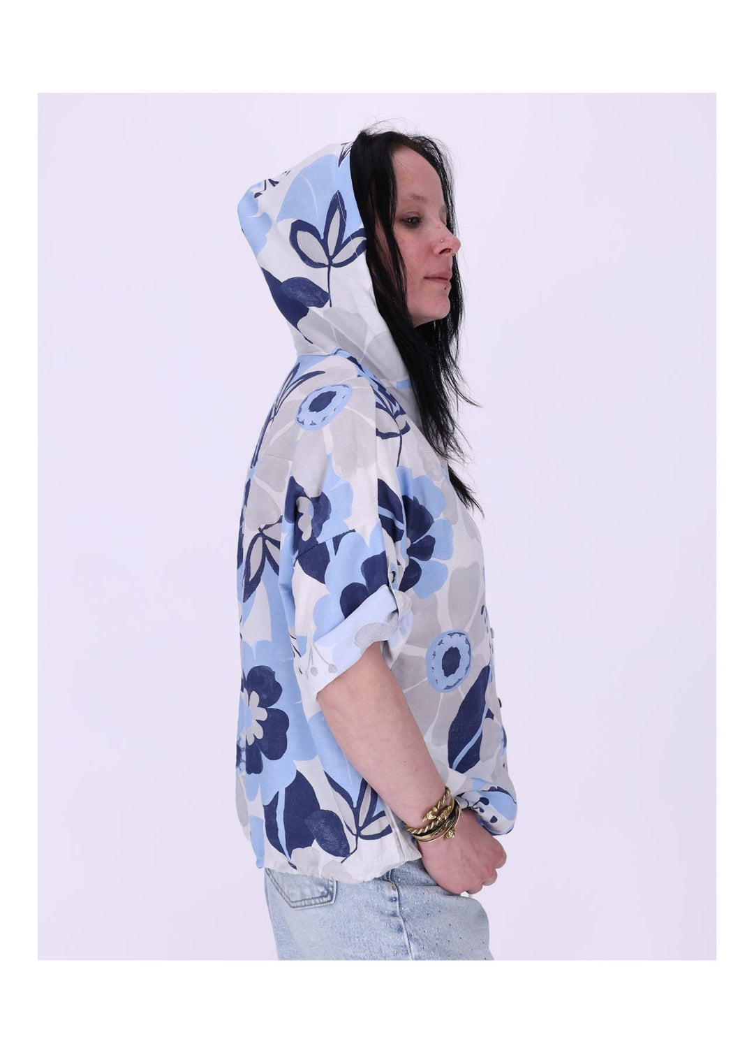 Bluse Kapuze Halbarm Blüte