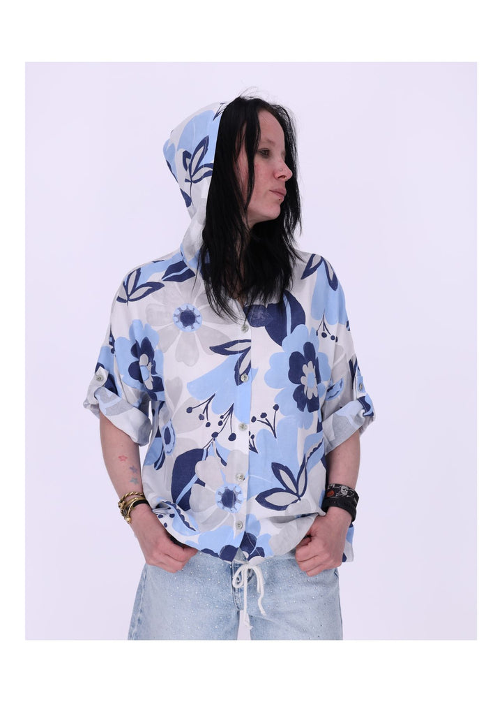 Bluse Kapuze Halbarm Blüte
