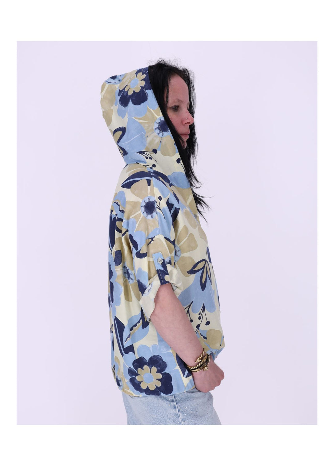 Bluse Kapuze Halbarm Blüte
