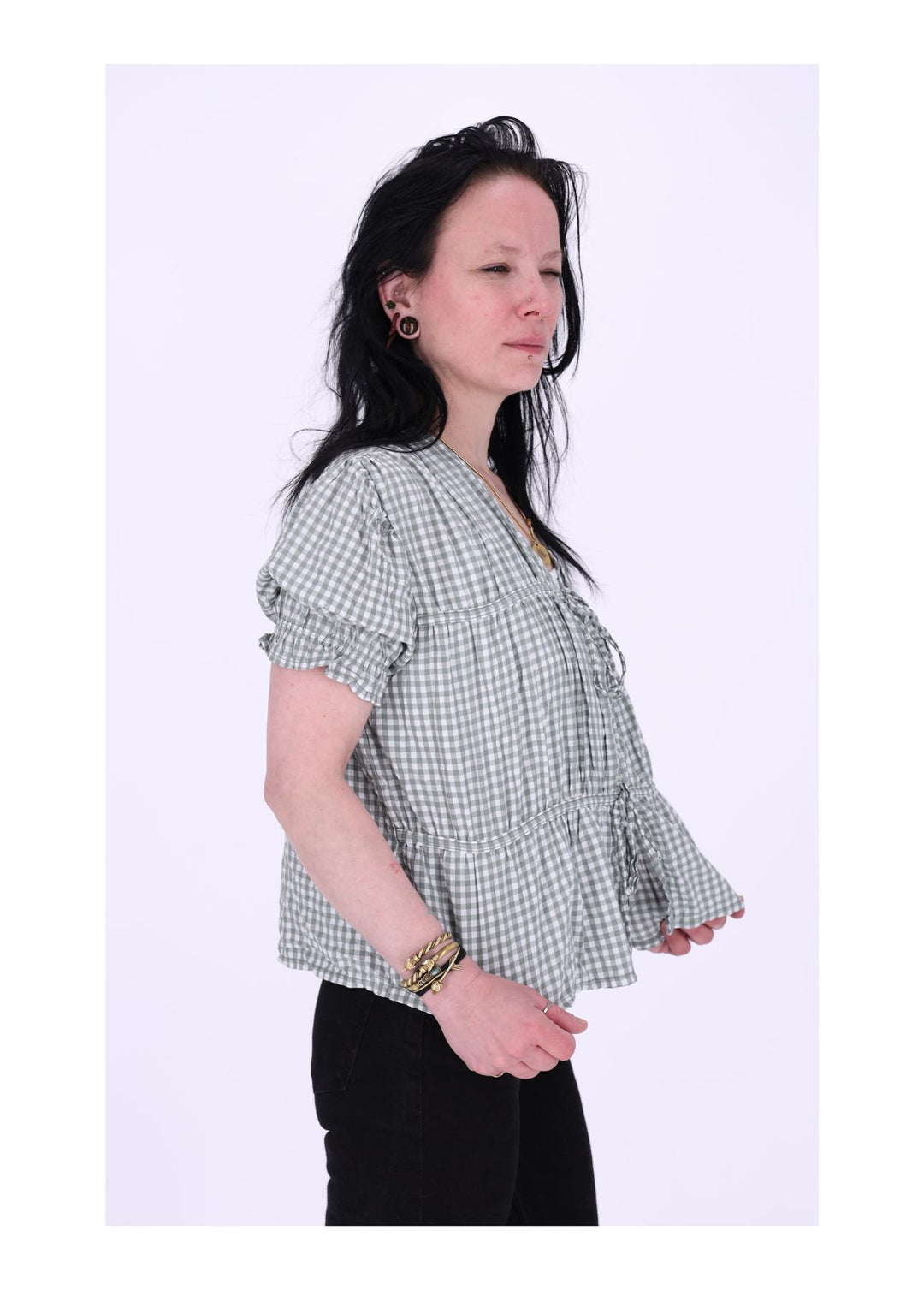 Blusenjacke Damen Kurzarm Karo