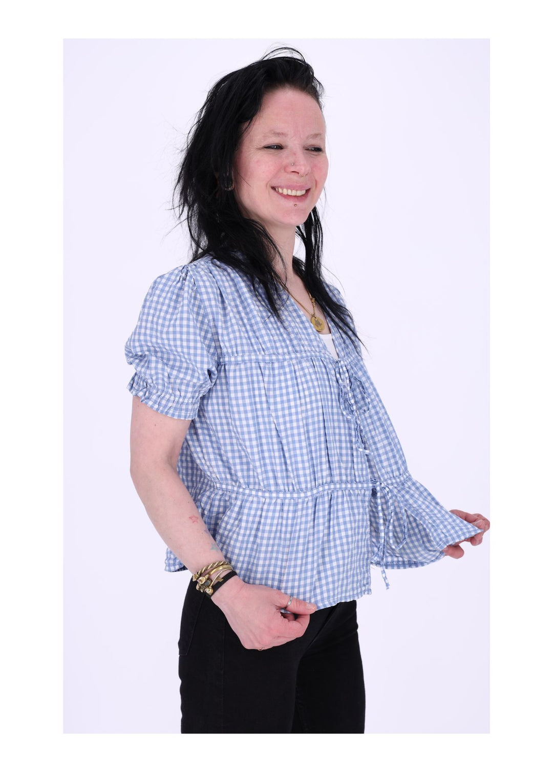 Blusenjacke Damen Kurzarm Karo