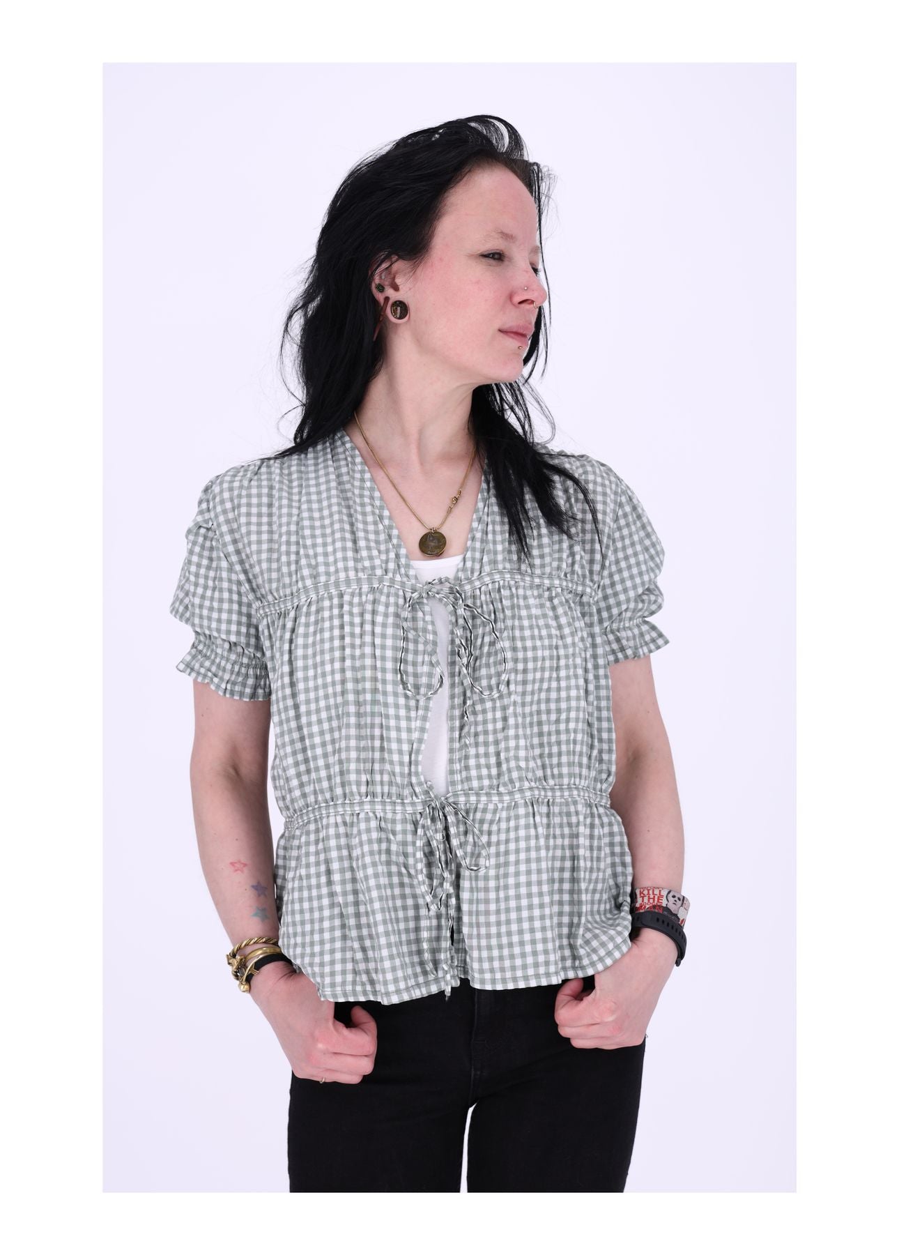 Blusenjacke Damen Kurzarm Karo