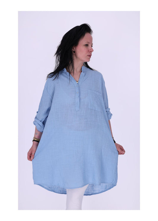 Longshirt Damen Brusttasche Krempelarm