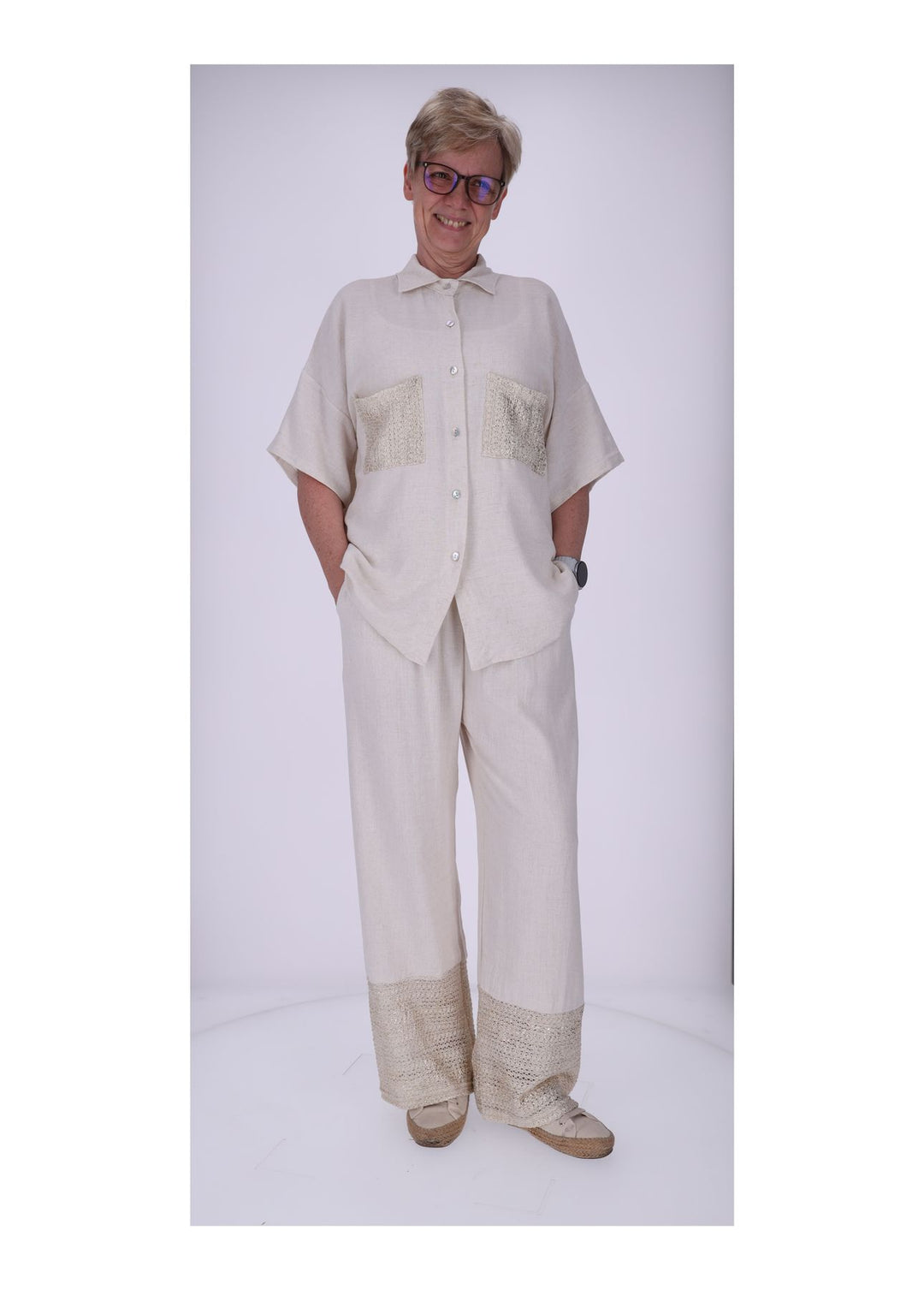 Bluse Damen zwei Brusttaschen gold besprüht