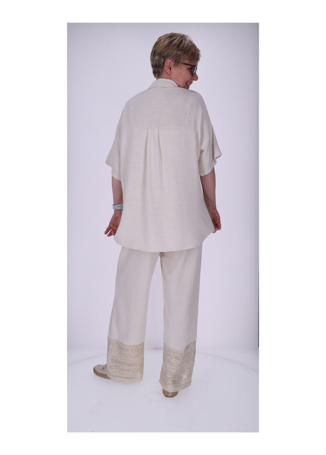 Bluse Damen zwei Brusttaschen gold besprüht