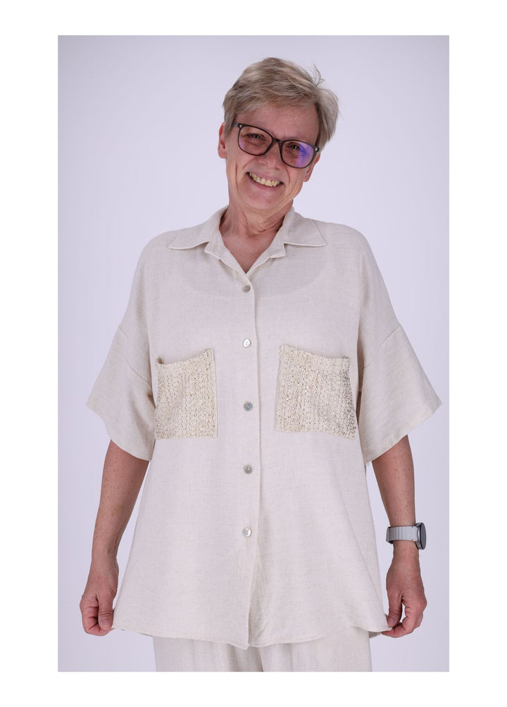 Bluse Damen zwei Brusttaschen gold besprüht