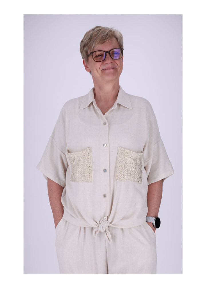 Bluse Damen zwei Brusttaschen gold besprüht