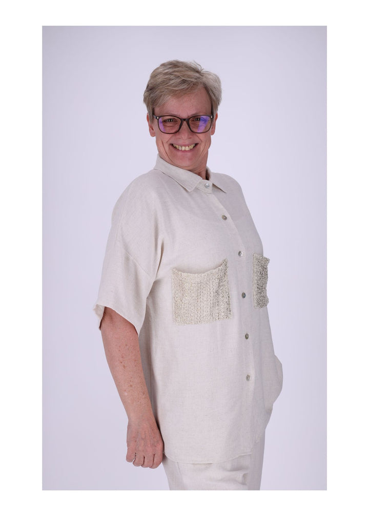 Bluse Damen zwei Brusttaschen gold besprüht